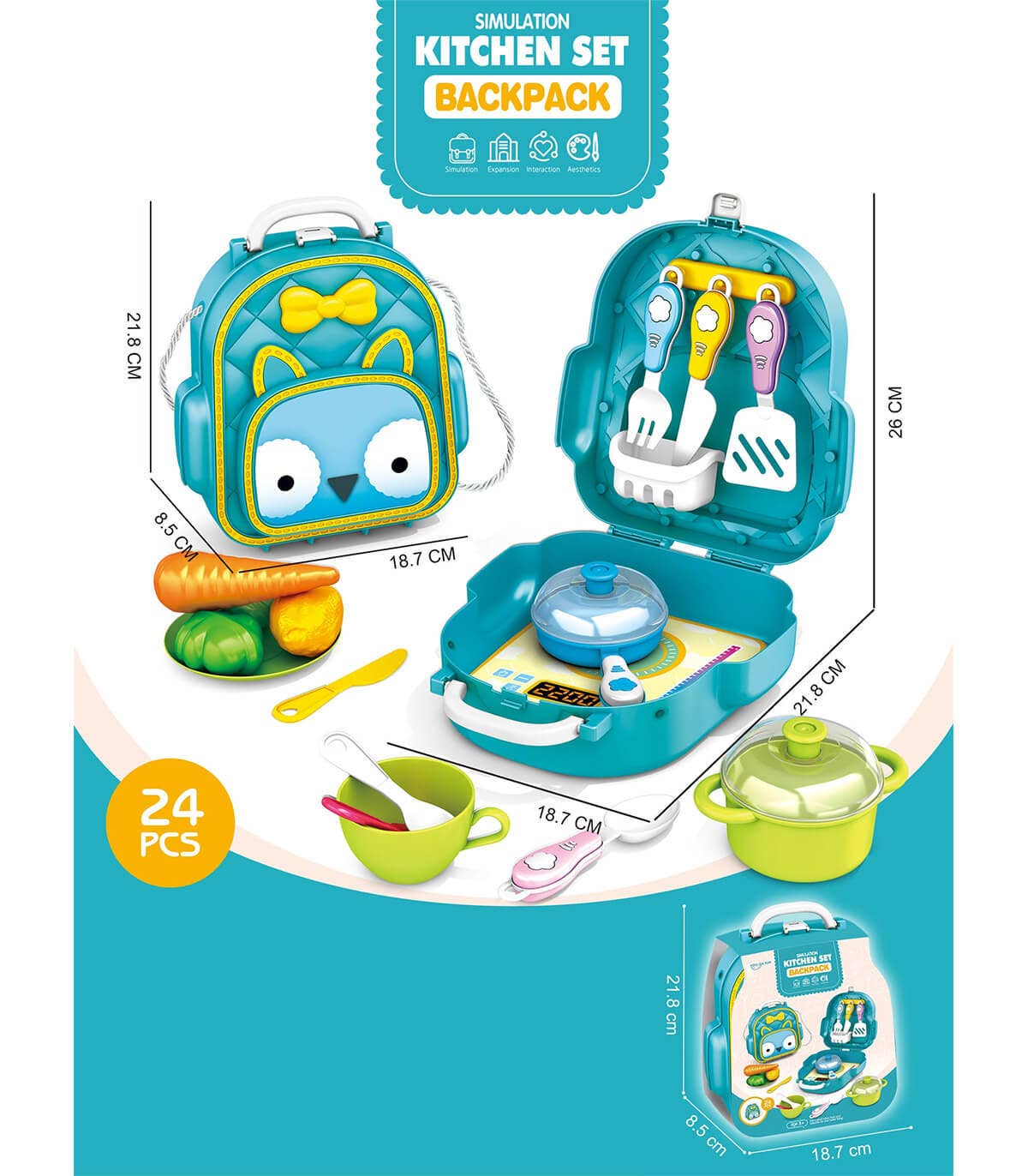 Cuisine pour enfants — sac à dos avec réchaud et ustensiles, 24 pièces