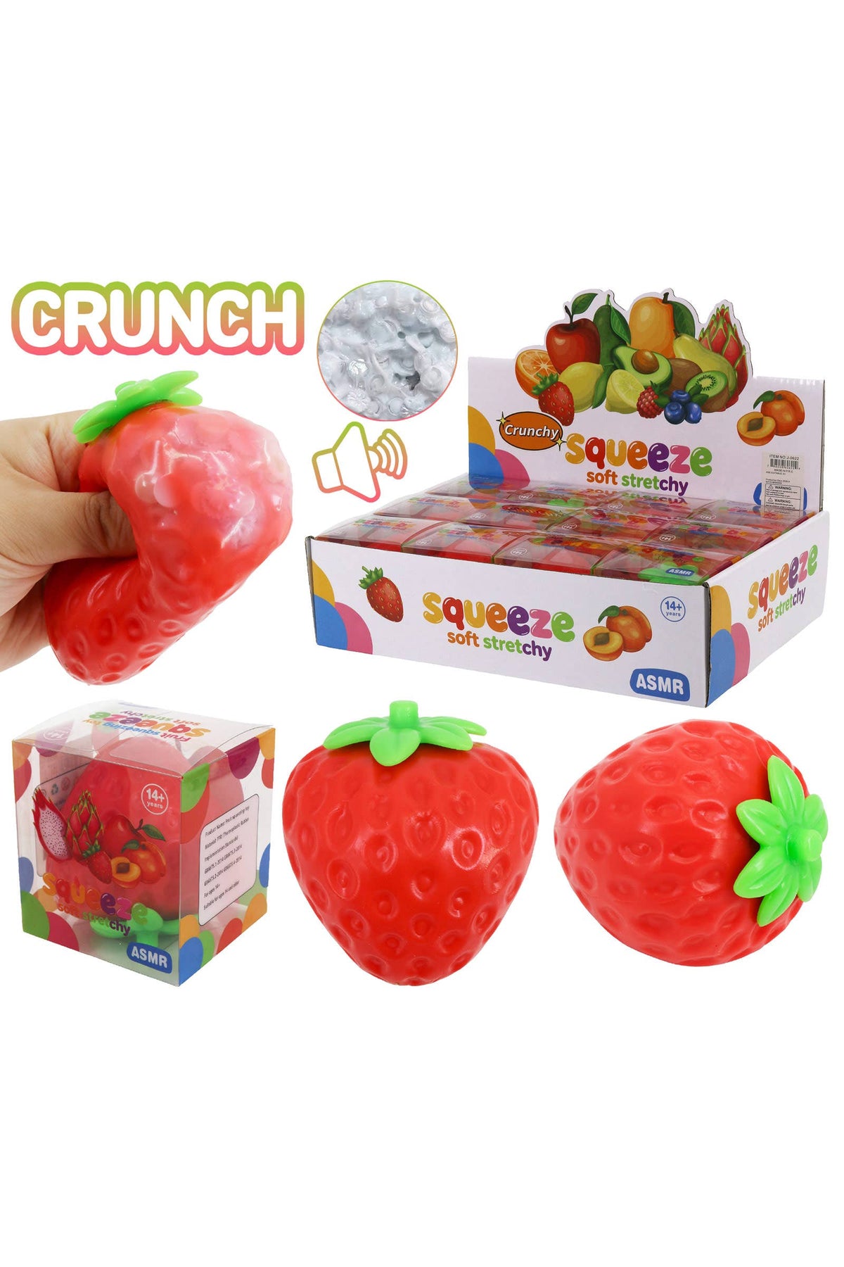 Squishy en TPR rempli de slime doux aux perles croustillantes à la fraise: FRAISE / TAILLE UNIQUE