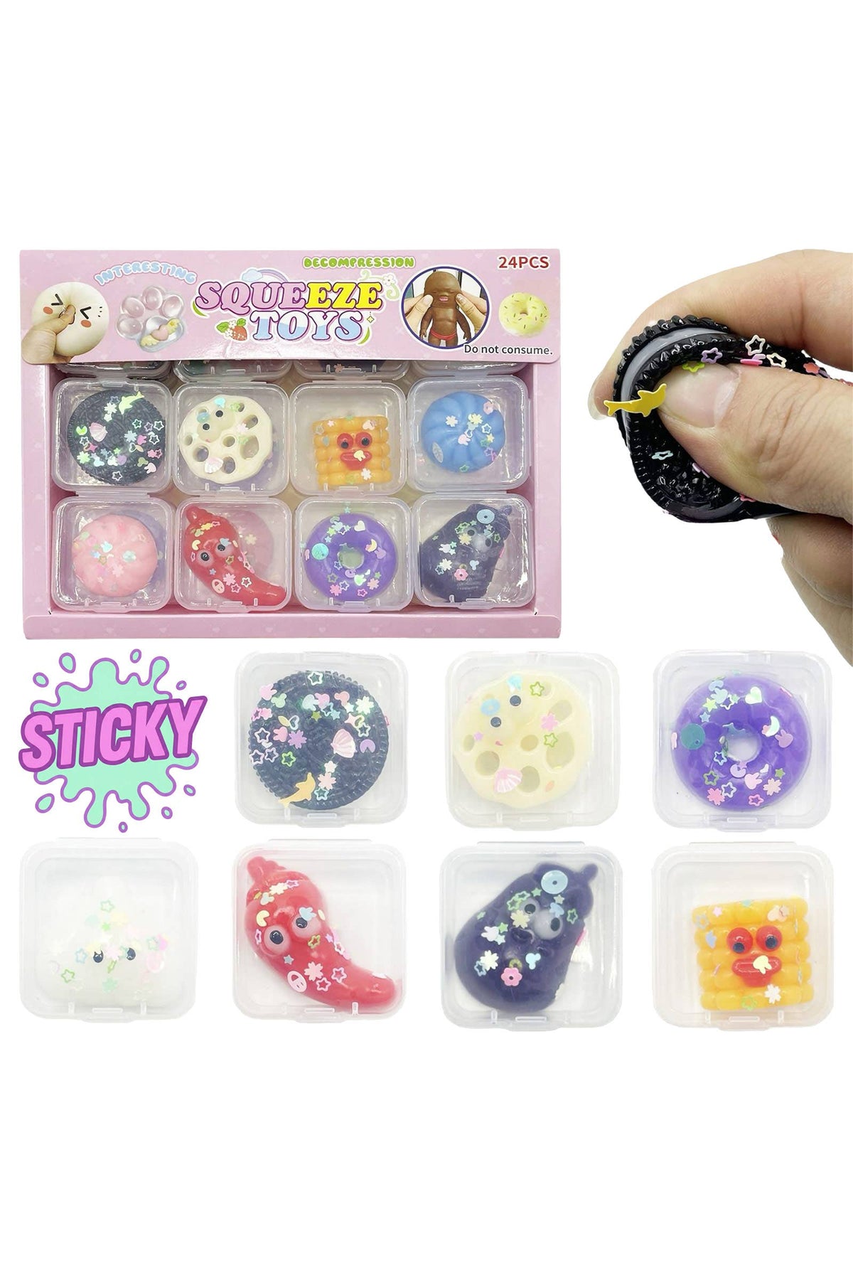 Variété de mini desserts : mochi squishy collants avec mini étui: ASSORTI / TAILLE UNIQUE